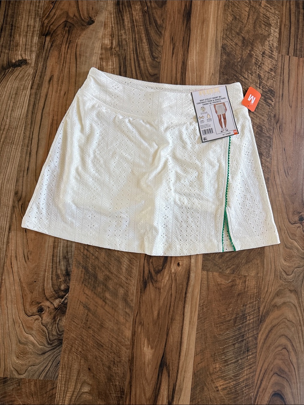 RBX White Eyelet Golf Mini Skort with Green Trim